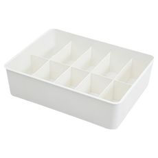 品屋 內衣分格收納盒 10格，加厚PP材質，底部加高防滑防潮, 30 x 23 x 8.5cm, 白色, 1個