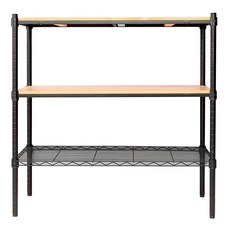 dayneeds 日需百備 松木烤漆三層架廚房收納推車 含工業輪 90 x 45 x 90cm, 黑框 + 原木