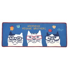 kUSUgURU JAPAN 日本眼鏡貓 NEKOMARUKE貓丸系列 超吸水防滑厚絨減壓長型地墊, 藍色