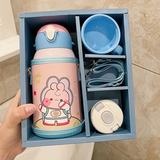 Mass 萌趣卡通兒童保溫水壺禮盒 550ml C 航空兔子 安全材質 保溫保冷效果佳, 1盒
