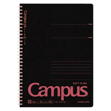 KOKUYO 國譽 Campus軟線圈筆記本點線B罫 B5 可折疊輕巧 柔軟線圈舒適好摸 可撕式內頁, 黑底紅, 1本
