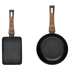 Silvat Carino IH 電磁爐用平底鍋2件組 黑色 方形鍋 18cm + 平底鍋 20cm, 1組, 玉子燒鍋 18cm+平底鍋 20cm