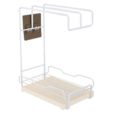 免打孔抹布晾曬瀝水架, 高碳鋼電鍍烤漆, PP, 無痕貼片, 白色, 1個