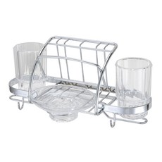 DAY&DAY 日日家居 多功能盥洗架 ST6632 304不鏽鋼 附壓克力牙刷杯x2 + 壓克力香皂盤x1, 銀色 + 透明色, 1個