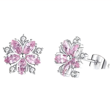SOLARFRI 純銀針耳環S925頂級CZ粉鑽抗敏, 粉色