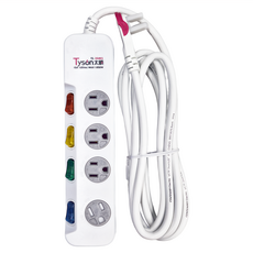 Tyson 太順電業 3孔5開4插 防塵蓋延長線插座, 橫向!! 平貼式插頭, 防範火災!!過載保護, 2.7m, 白色, 1個