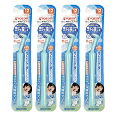 pigeon 貝親 抗菌牙刷 局部清潔專用 12個月以上, 藍綠色, 4支, 1入