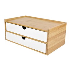 北歐風多功能木質收納盒 竹木材質, 白色, 2層