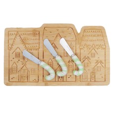 KitchenCraft 竹製輕食盤 + 起司刀 3個, 輕食盤 + 3個起司刀, 歡樂聖誕 淺棕色, 1盒