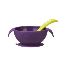 b.box 寶寶矽膠餐碗組, 柔軟湯匙設計, 不含BPA與PVC, 矽膠防滑底座, 葡萄紫, 碗1入 + 湯匙1入, 1組
