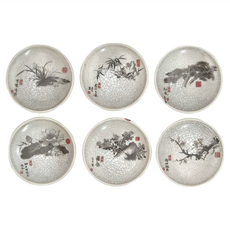 六君子手繪汝窯杯墊套裝 六入, 白, 1組