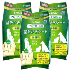 LION 獅王 PETKISS 齒垢清潔紙巾, 犬貓用, 無香味, 30入, 30張, 3包