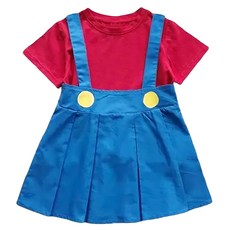 愛北鼻 女童款萬聖節瑪莉歐套裝連衣裙, 棉質, 120, 紅色