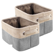 Joeki 北歐布藝收納籃, 麻質布藝材質, 兩面提手設計, 灰色, 大(37.5 x 25 x 23cm), 2個