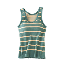 麥米克企劃 百搭條紋雙色毛圈背心 綠色, F
