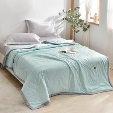 FOCA 日常清涼系 雙拼銀離子防蹣水洗綿四季涼被, 托比綠