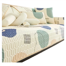 Mega 花縵清新夏季冰絲沙發墊, 70x150公分, 2人座, 藍色幾何