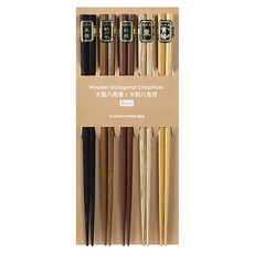SHIMOYAMA 和風5種木防滑八角木筷5件組, 黑檀木 + 紅檀木 + 栗木 + 黃楊木 + 鐵刀木, 1組, 木頭色