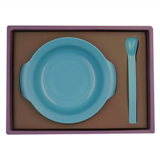 SIMPLA 玉米田 淺碗匙組 - 嬰幼兒專用 PLA環保可分解, 淺藍色, 淺碗 + 餵食匙, 1組