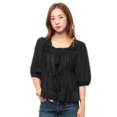 CARET 女款綁帶皺褶雪紡衫, 均碼, 黑