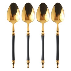 JUST HOME 黑金奢華不鏽鋼點心匙, 15.2 x 3cm, 4個, 15.2 x 3cm 4個, 7290-05A, 1組