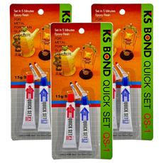 KS BOND QS-1 AB膠套裝，5分鐘快乾環氧樹脂，適用於金屬、瓷器、玻璃、石材, 3組