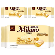 77 Milano 蜜蘭諾 千層鬆塔，白巧克力風味佐杏仁粒，128g, 3袋