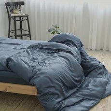 BUHO 布歐 素面文青床包枕套三件組 300織頂級60支高織密度面料, 床包 + 枕套組, 雙人特大, 蒼山藍