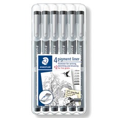 STAEDTLER Pigment Liner 308 設計筆 6支組, 黑色, 1組