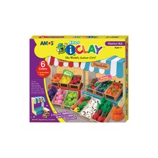 AMOS 阿摩司 蔬菜世界 超輕黏土 6色基本色 附工具書和紙卡攤車, 18g, 1盒