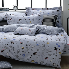 貝淇小舖 M.I.T精梳純棉太空印花單人鋪棉床罩床包枕套二件組CB643, 6.2 x 3.5尺(188 x 105cm), 灰色
