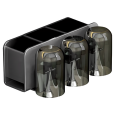 FAmILyLIFE 生活 航太鋁免打孔3杯3槽牙刷置物架 免釘膠 A-244-G 牙刷架21 x 10 x 9cm 杯 直徑6.8cm 高10cm 530g, 神秘灰, 1組