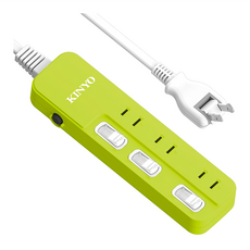 Kinyo 3開3插安全延長線 12呎 NSD233-12, 365.7cm, 綠色, 1入