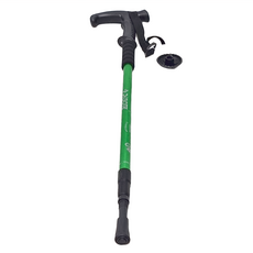DIBOTE 迪伯特 鋁合金彎柄三節式登山杖, 可調節手腕帶, 附贈擋泥板和橡皮杖頭, 66cm, 綠色, 1支