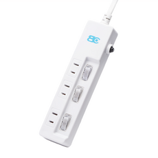 BC 博銓科技 3切3座2孔 180度旋轉插頭安全電源延長線 台灣製造, 4.5m, 白色, 1條