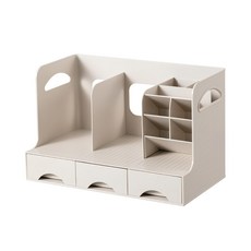 FAmILyLIFE 生活 斜插式附抽屜筆筒書架收納盒, 淺灰色, 1個