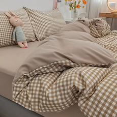 單人薄被套 CHECKERED-S-E-Y, 200 x 150cm, 奶茶格子