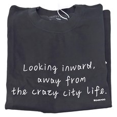 BOHRHOO 簡約輕薄標語T恤, S, 黑