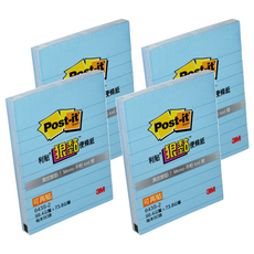 3M Post-it 利貼 R狠黏橫格便條紙, 藍色, 90張, 4本