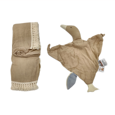 可莉鹿 純色流蘇嬰兒萬用包巾+安撫巾套裝, 卡其鵝, 1盒