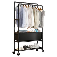 SHCJ 生活采家 落地型雙排組合衣帽鞋架 附布套置物盒 三層 黑色 80 x 30 x 148cm