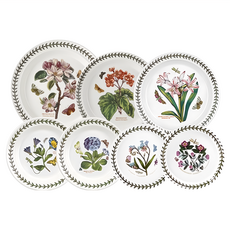 PORTMEIRION 波特玫琳恩 經典植物園系列 餐盤組 7件套組 混合顏色 1組 大盤1pc 中盤子2pcs 小盤子（小碟）2pcs 小碟子（麵包）2pcs, 多色, 大盤1個 + 中盤2個 + 小盤2個 + 小碟2個