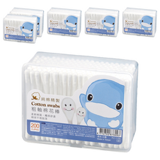 KU.KU Duckbill 酷咕鴨 粗軸棉花棒 100%天然純棉 台灣製造, 200支, 6盒