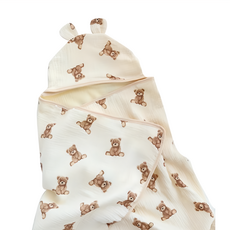 ANTIAN 兒童斗篷帶帽浴巾/睡袍 130 x 70cm, 泰迪熊 米色, 1條
