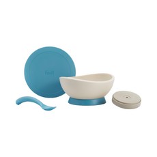FLYTTA 幼兒吸盤式學習餐碗組合, 適用年齡: 6個月以上, 碗 + 碗蓋 + 湯匙 + 無痕碗墊, 海洋蘇打藍, 1組