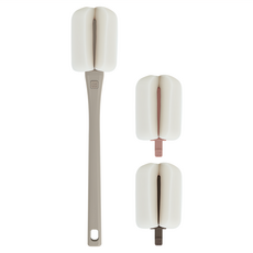 MOTHER-K 極簡奶瓶水杯海綿刷套裝, 奶瓶刷5.4x30cm (海綿頭5.4x10cm), 含1手把+3刷頭, 德國高密度海綿, 亞麻棕, 1組