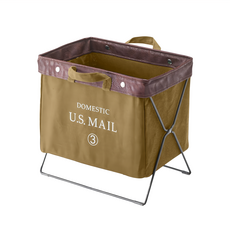 Craftsman In Storage 收納職人 U.S.MAIL 美式仿舊個性皮革帆布可折疊多功能收納筐/收納架/床頭書架, 麻黃色, 1個