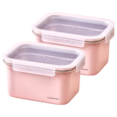 LocknLock 樂扣樂扣 粉彩不鏽鋼保鮮盒 粉色 2L, 2個, 盒身 + 上蓋