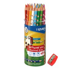 LYRA Groove 三角洞洞色鉛筆 細款 48色套裝, 特殊凹洞設計, 左右手適用, 幫助孩子學習正確握筆姿勢, 24色, 1盒