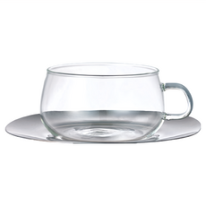 KINTO UNITEA 日本玻璃杯盤組 不銹鋼杯盤 230ml, 透明色, 1個